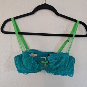 Green and Blue Lace Unlined Unpadded Wire Bra lingerie Coquette Feminine